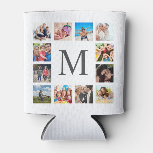 Custom Family Photo Collage Personalized White 缶クーラー (正面)