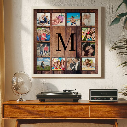 Custom Family Photo Collage Reclaimed Wood ポスター