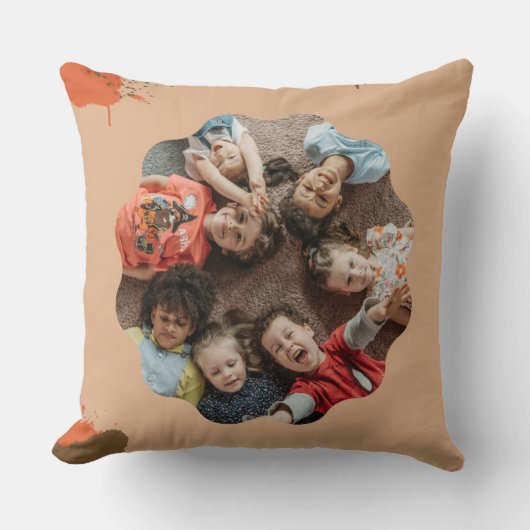 Custom Family Photo Collage Watercolor Throw Pillo クッション (正面)
