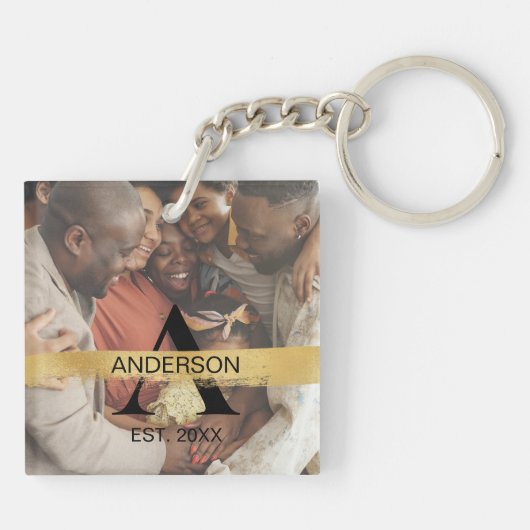 Custom Family Photo Gold Monogram Name Personalize キーホルダー (裏面)