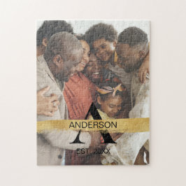 Custom Family Photo Gold Monogram Name Personalize ジグソーパズル