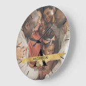 Custom Family Photo Gold Monogram Name Personalize ラージ壁時計 (傾斜)