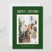 Custom family photo green merry christmas Card シーズンカード (正面)