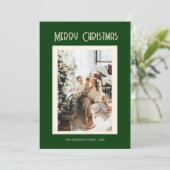Custom family photo green merry christmas Card シーズンカード (スタンド正面)