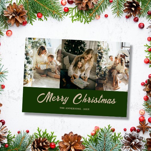 custom family photo green merry christmas Card シーズンカード