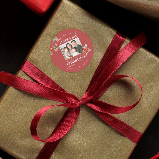 Custom Family Photo Holiday ラウンドシール