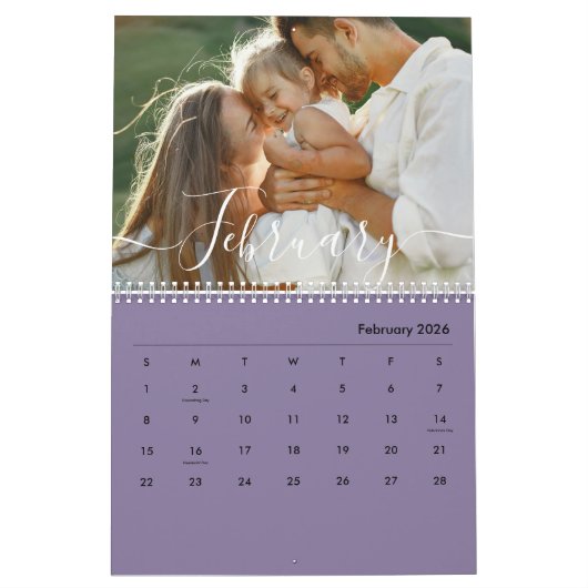 Custom Family Photo | Personalized Dusty Purple カレンダー (2月 2026)