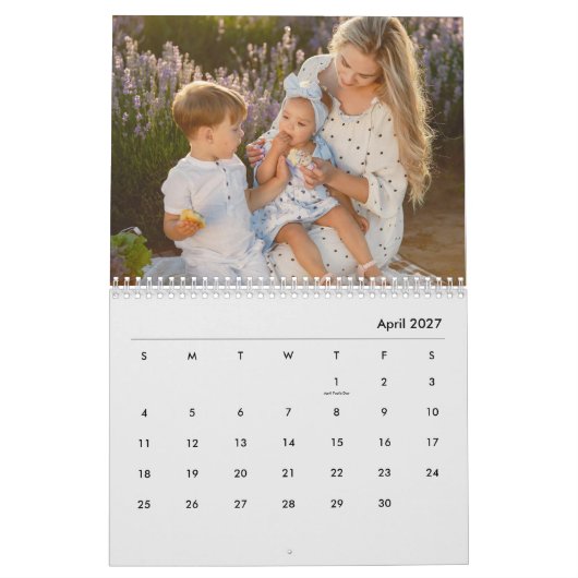 Custom Family Photo | Personalized Light Grey カレンダー (4月 2027)