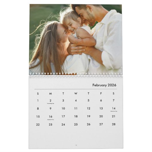 Custom Family Photo | Personalized Light Grey カレンダー (2月 2026)