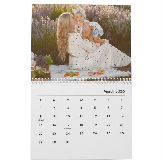 Custom Family Photo | Personalized Light Grey カレンダー (3月 2026)