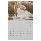 Custom Family Photo | Personalized Modern Gray カレンダー (3月 2027)