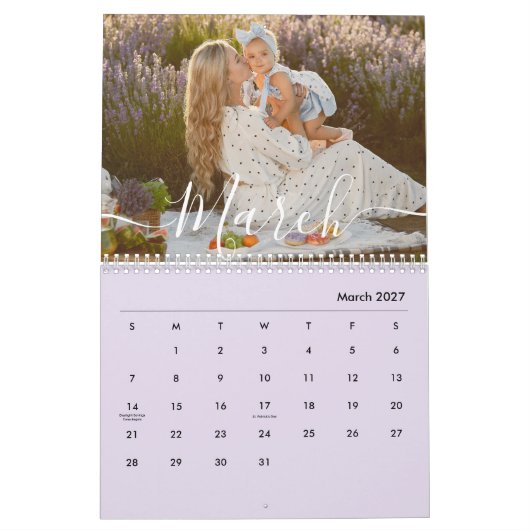 Custom Family Photo | Personalized Soft Lavender カレンダー (3月 2027)