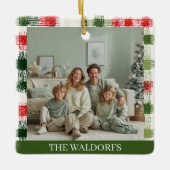 Custom Family Photo Red and Green Plaid Ornament セラミックオーナメント (正面)