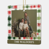 Custom Family Photo Red and Green Plaid Ornament セラミックオーナメント (左)