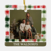Custom Family Photo Red and Green Plaid Ornament セラミックオーナメント (正面)