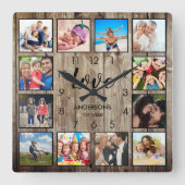 Custom Family Photo Rustic Farmhouse Love Script スクエア壁時計 (正面)