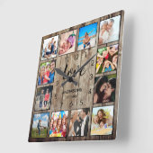 Custom Family Photo Rustic Farmhouse Love Script スクエア壁時計 (傾斜)