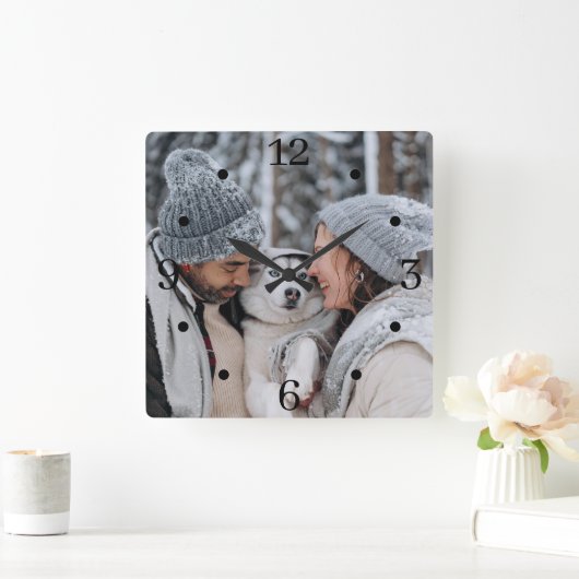 Custom Family Photo Square Wall Clock スクエア壁時計 (ホーム)
