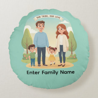 Custom Family Portrait Our Tribe Our Love ラウンドクッション