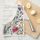 Custom Family Recipe Folk Art Flowers キッチンタオル (四つ折り)