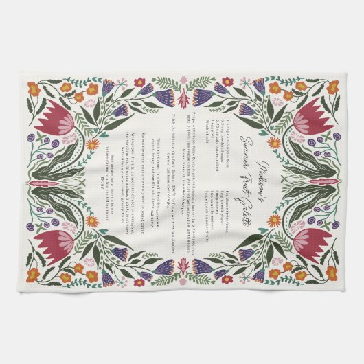 Custom Family Recipe Folk Art Flowers キッチンタオル (横)