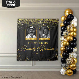 Custom Family Reunion Banner, 2 Photo Black Gold タペストリー