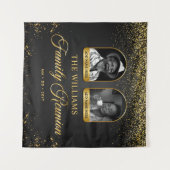 Custom Family Reunion Banner, 2 Photo Black Gold タペストリー (正面(横))