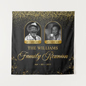 Custom Family Reunion Banner, 2 Photo Black Gold タペストリー (正面)