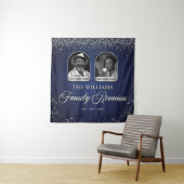 Custom Family Reunion Banner, 2 Photo Blue Silver  タペストリー (インサイチュ)