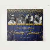 Custom Family Reunion Banner, 7 Photo Blue Gold タペストリー (正面(横))