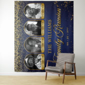 Custom Family Reunion Banner, 7 Photo Blue Gold タペストリー (インサイチュ)