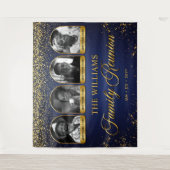 Custom Family Reunion Banner, 7 Photo Blue Gold タペストリー (正面)