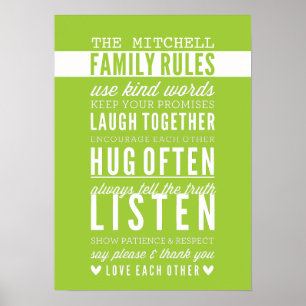 CUSTOM FAMILY RULES modern typography lime green ポスター