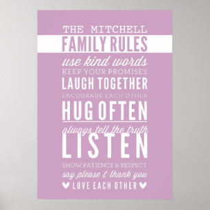 CUSTOM FAMILY RULES modern typography pale purple ポスター