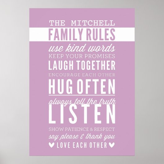 CUSTOM FAMILY RULES modern typography pale purple ポスター (正面)