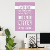 CUSTOM FAMILY RULES modern typography pale purple ポスター (ホームオフィス)