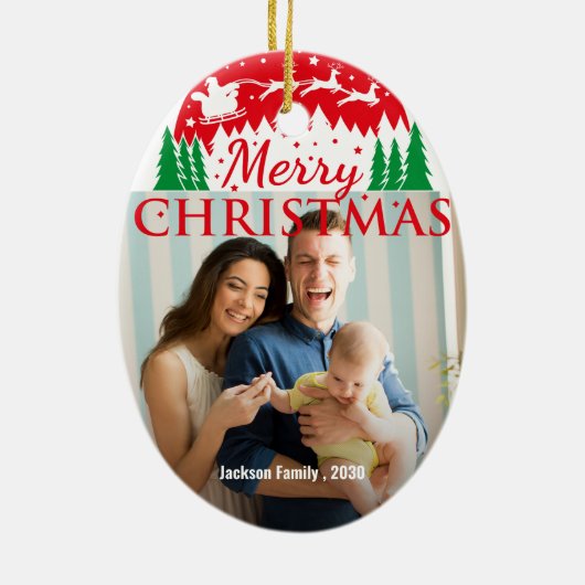 Custom FAMILY Script One Photo Keepsake セラミックオーナメント (裏面)