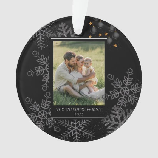 Custom FAMILY Script One Photo Keepsake Ceramic Ba オーナメント (正面)