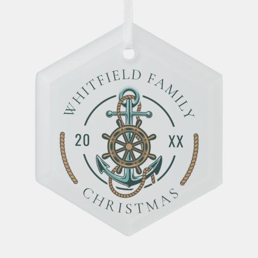 Custom Family Vacation Nautical Beach House ガラスオーナメント (正面)