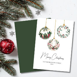 Custom Family Watercolor Greenery Christmas Modern シーズンカード