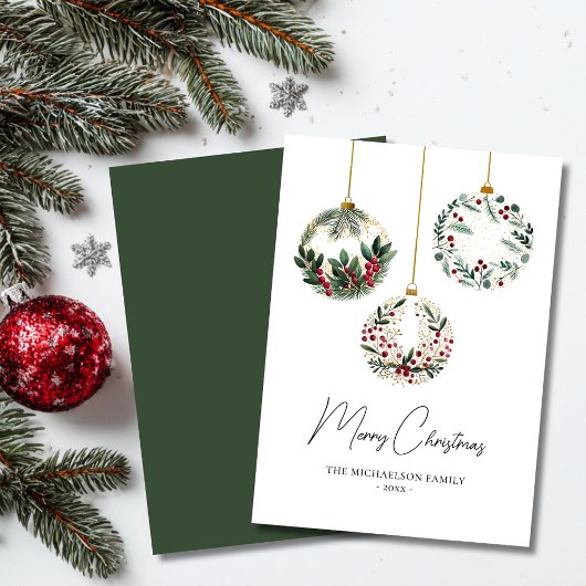 Custom Family Watercolor Greenery Christmas Modern シーズンカード