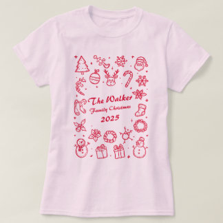 Custom Family Year Christmas Hand Drawn Doodles Tシャツ