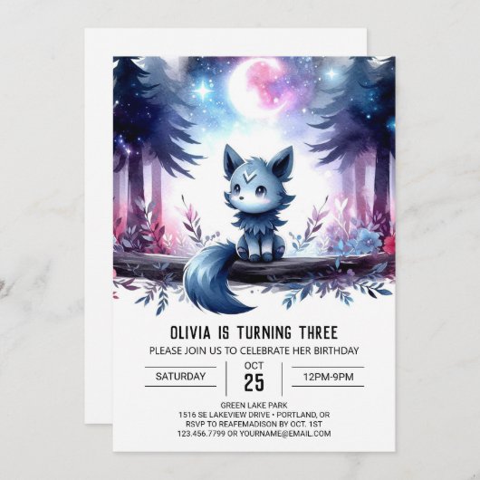 Custom Fantasy Wolf Birthday 招待状 (正面/裏面)