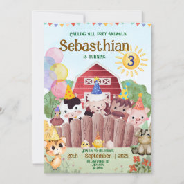 Custom Farm Animals Birthday Party Invitation セーブザデート