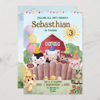 Custom Farm Animals Birthday Party Invitation セーブザデート
