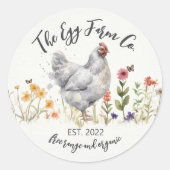Custom Farm Sticker Watercolor Chicken Hen Logo ラウンドシール (正面)