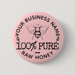 Custom Farmhouse Apiary Logo Cute Bumblebee Honey 缶バッジ