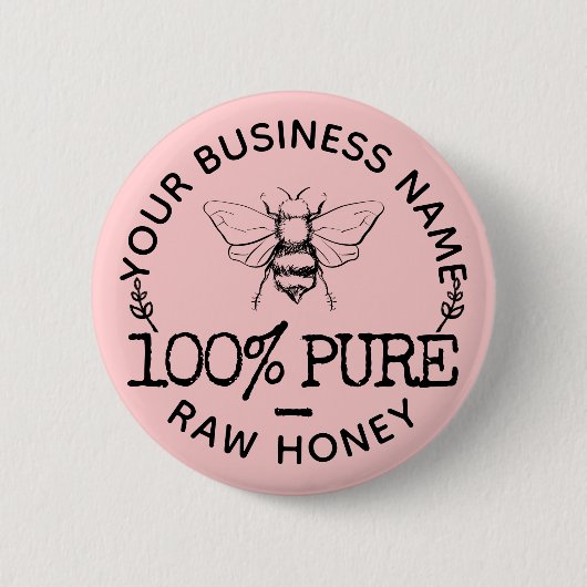 Custom Farmhouse Apiary Logo Cute Bumblebee Honey 缶バッジ (正面)
