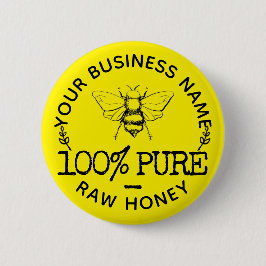 Custom Farmhouse Apiary Logo Cute Bumblebee Honey 缶バッジ