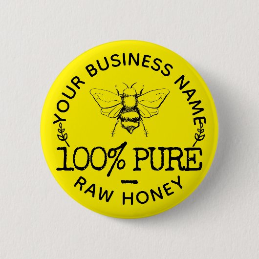 Custom Farmhouse Apiary Logo Cute Bumblebee Honey 缶バッジ (正面)